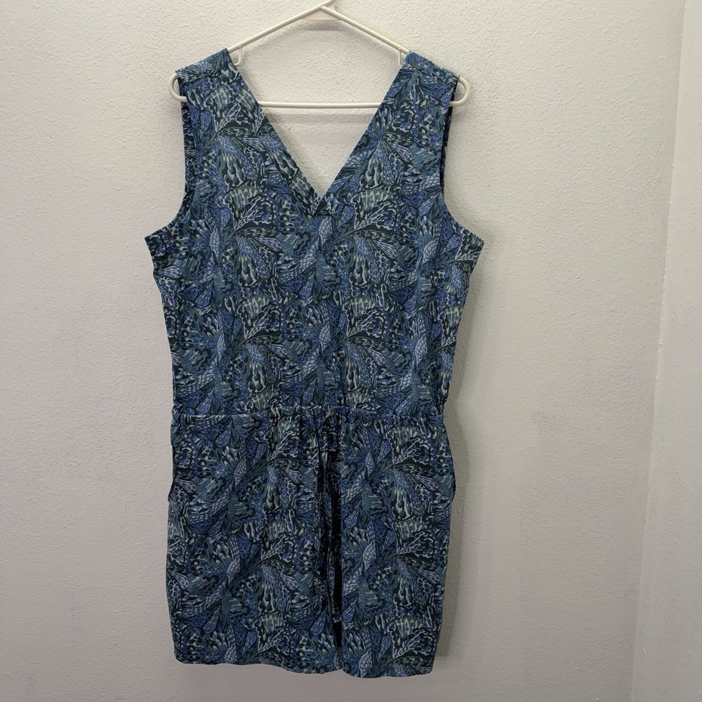 Toad & Co Liv Romper Pockets Tropical Prints Blue Womens L Performance Outdoors